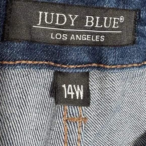 JUDY BLUE | Women Vintage Wash Blue High Waist Wide Leg Crop Denim Jean size 14W - Picture 9 of 15